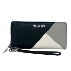 Michael Kors Jet Set Travel Continental Wristlet Black Grey White Colorblock